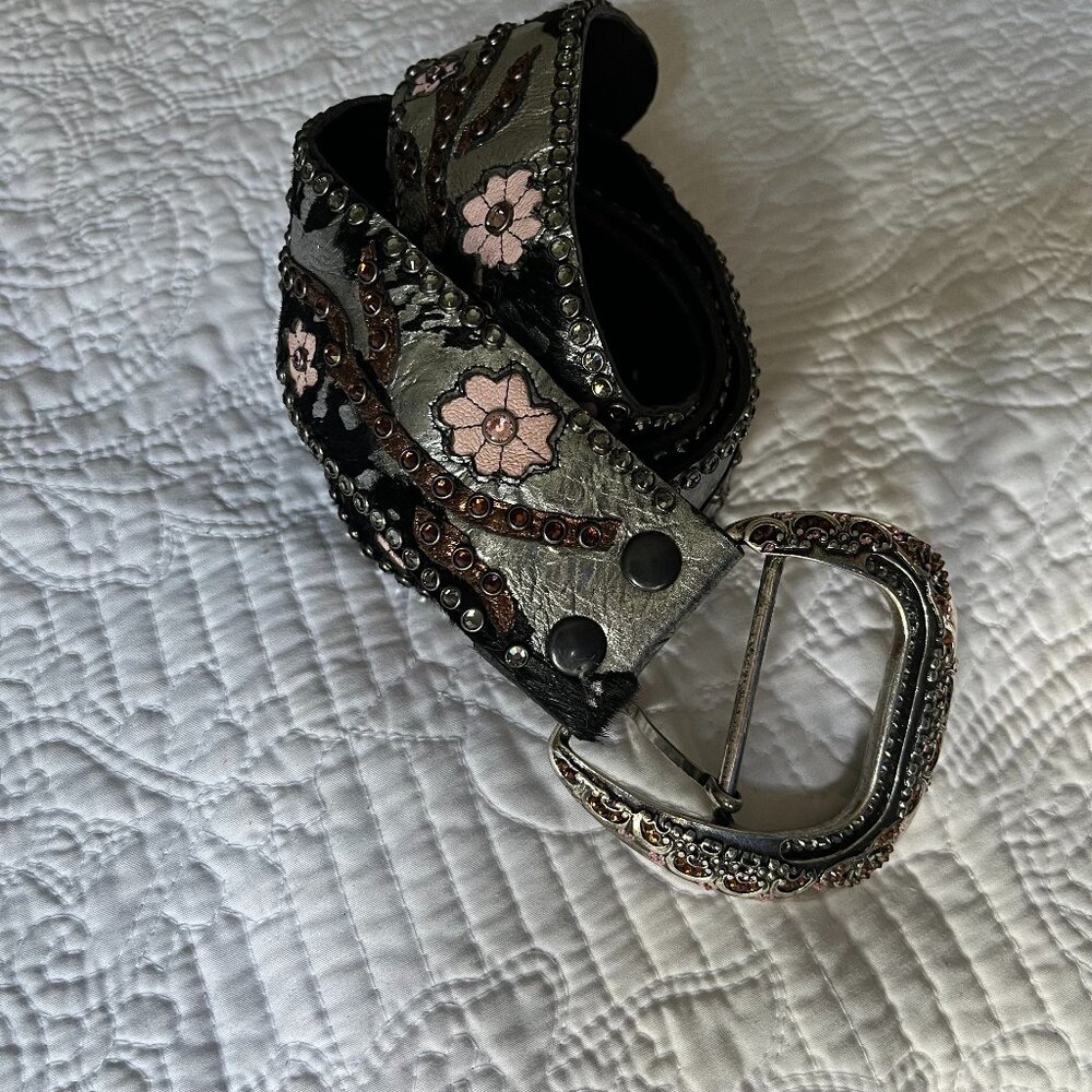 Kippys Women's Crossover Black/Silver Leather Rhinestone Studded Silver Buckle